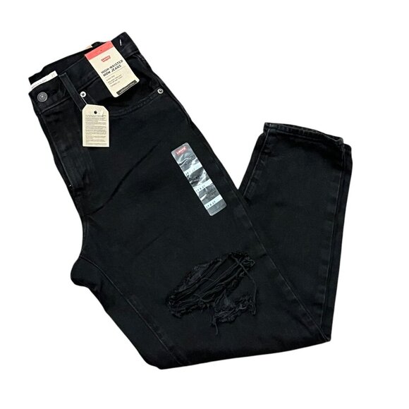 Levi’s High Waisted Mom Jean Black Destruction 100% Cotton Size: 27 - Picture 2 of 9